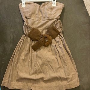 Tan strapless dress with matching belt